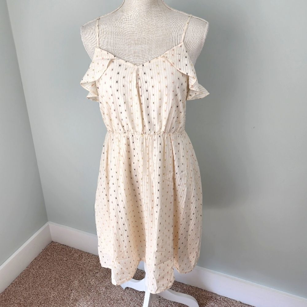A NEW DAY WOMEN'S POLKA DOT SMOCKED METALLIC SLEVELESS DRESS SIZE XS - Picture 5 of 11